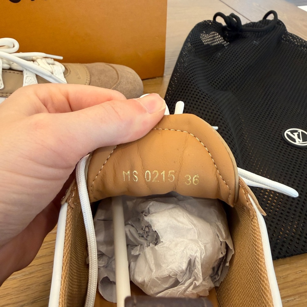 THRIFTEDLouis Vuitton Men's Tan and White Sneakers - Picture 7 of 7